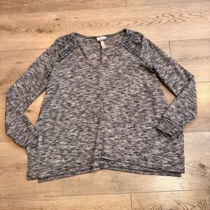 Knox Rose Womens XSmall XS Gray Pullover Tunic‎ Top Waffle V Neck Textured